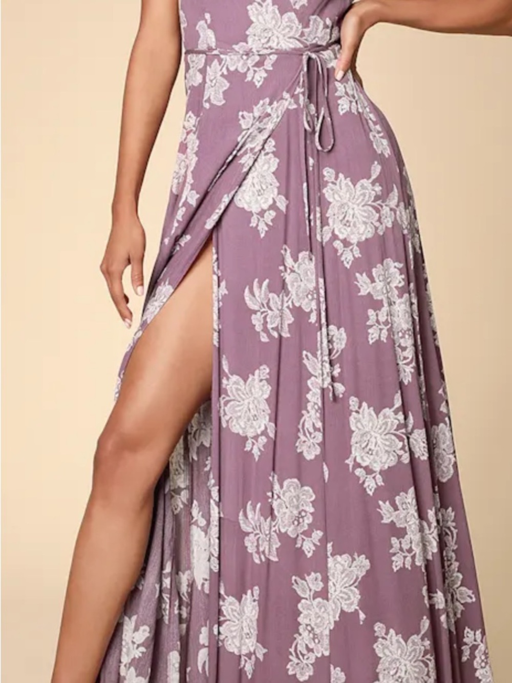 Lulu's Mauve Pink Floral Wrap Maxi Dress - Picture 6 of 7